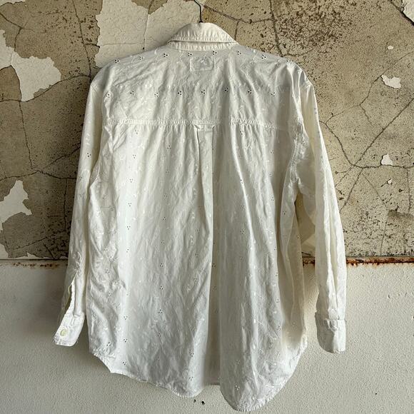 Vintage Eyelet Shirt Button Down Blouse Womens M Long Sleeve Grandma Cottagecore - Picture 4 of 5